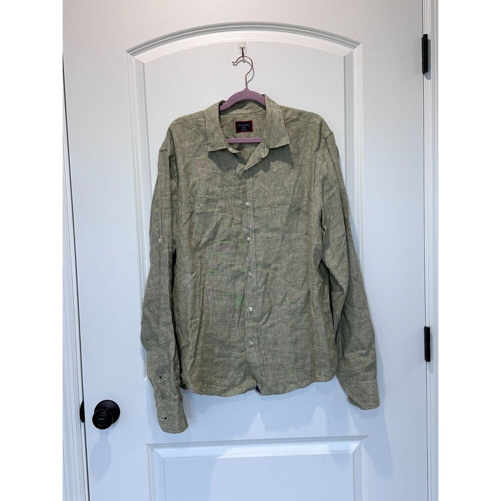 UNTUCKit 100% Linen Light Green Button Down Shirt Size Large